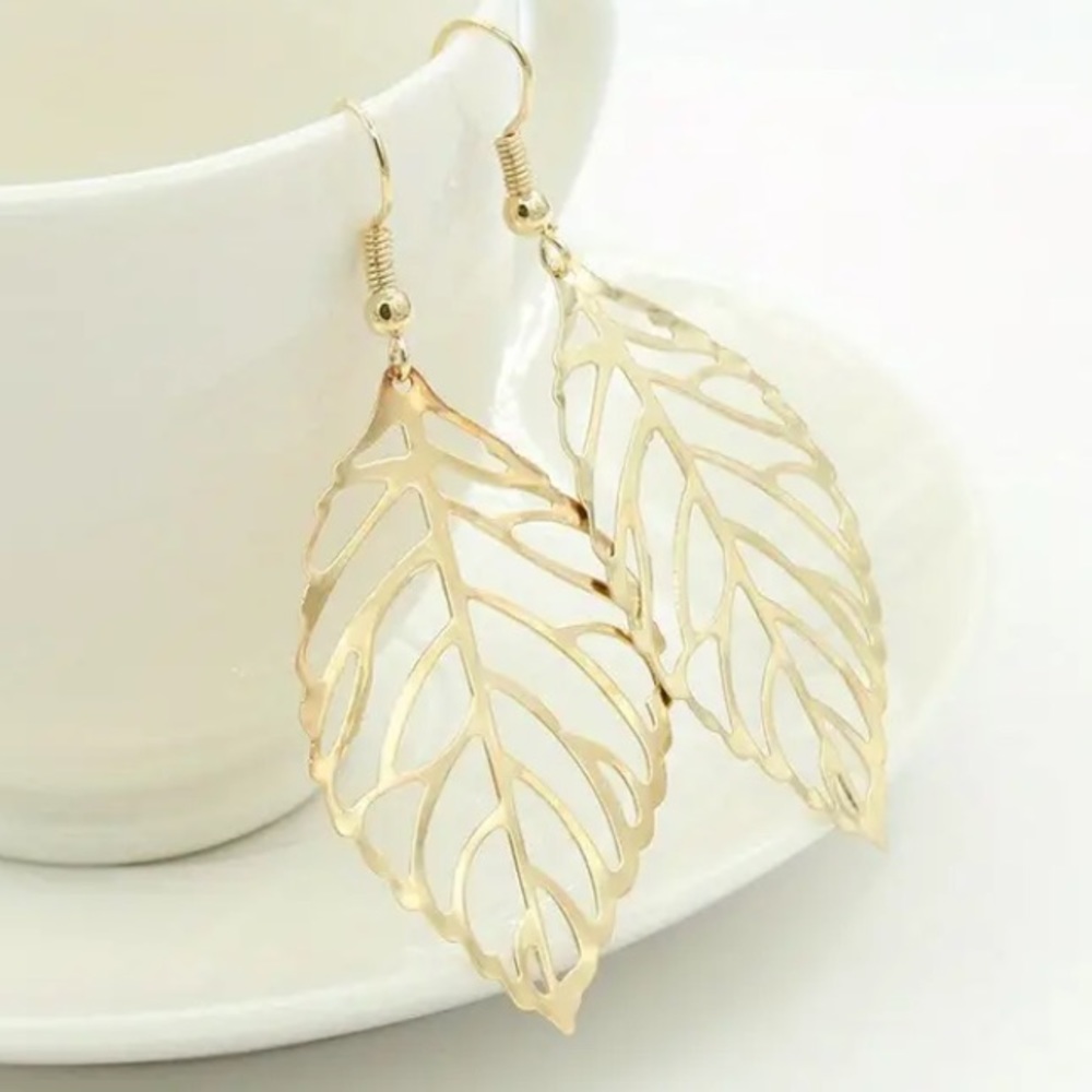 Filigree Gold Toned Leaf Earrings
